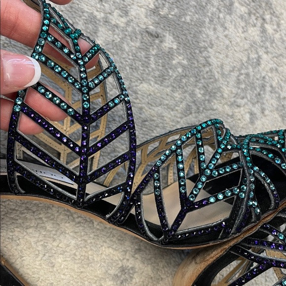 Jimmy Choo Kallai Leaf Sandal Heels Embellished Crystal Designer Sz 40 - Picture 8 of 14